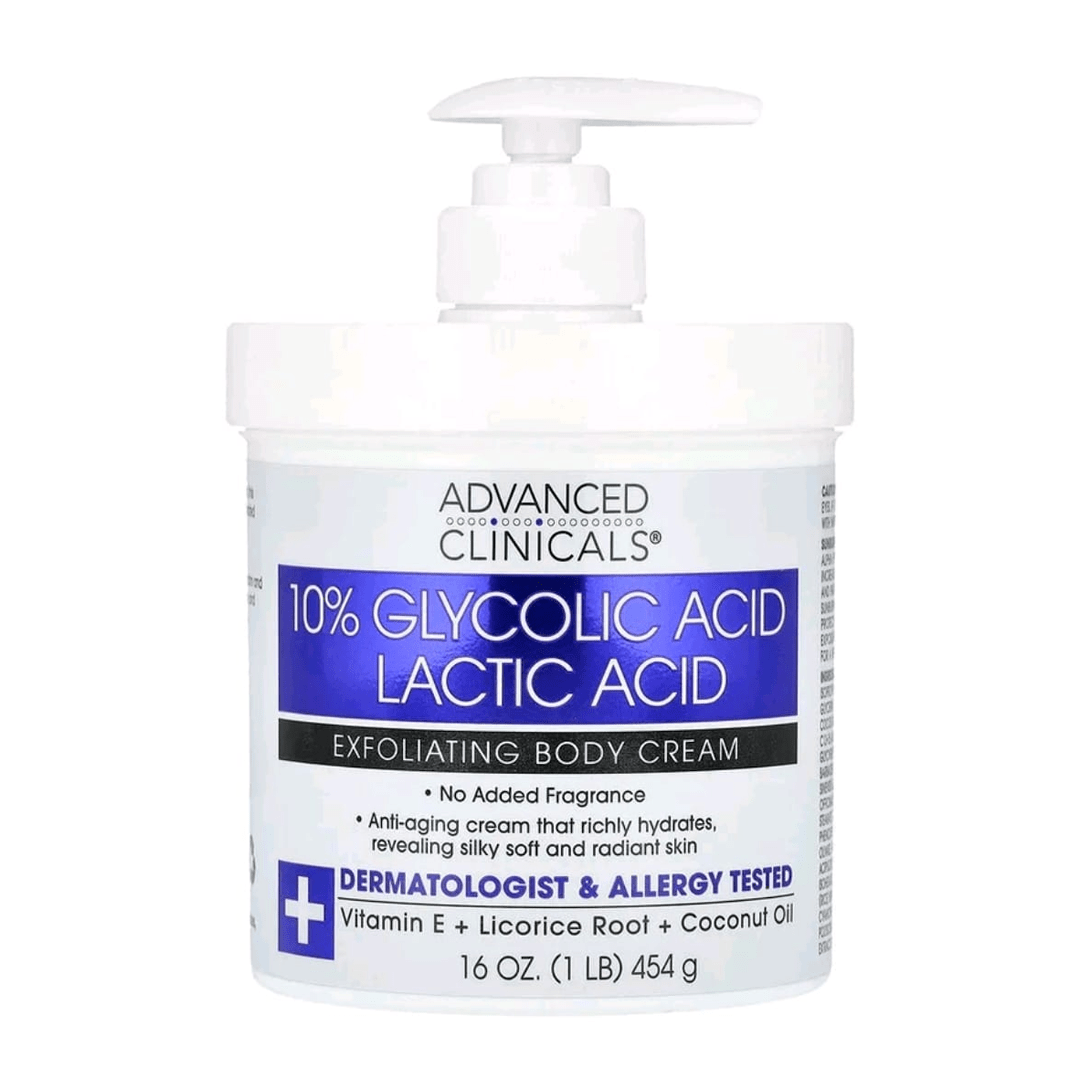 Advanced Clinicals 10% Glycolic Acid Lactic Acid Exfoliating Body Cream 454g (WHOLESALE MINIMUM OF 6)