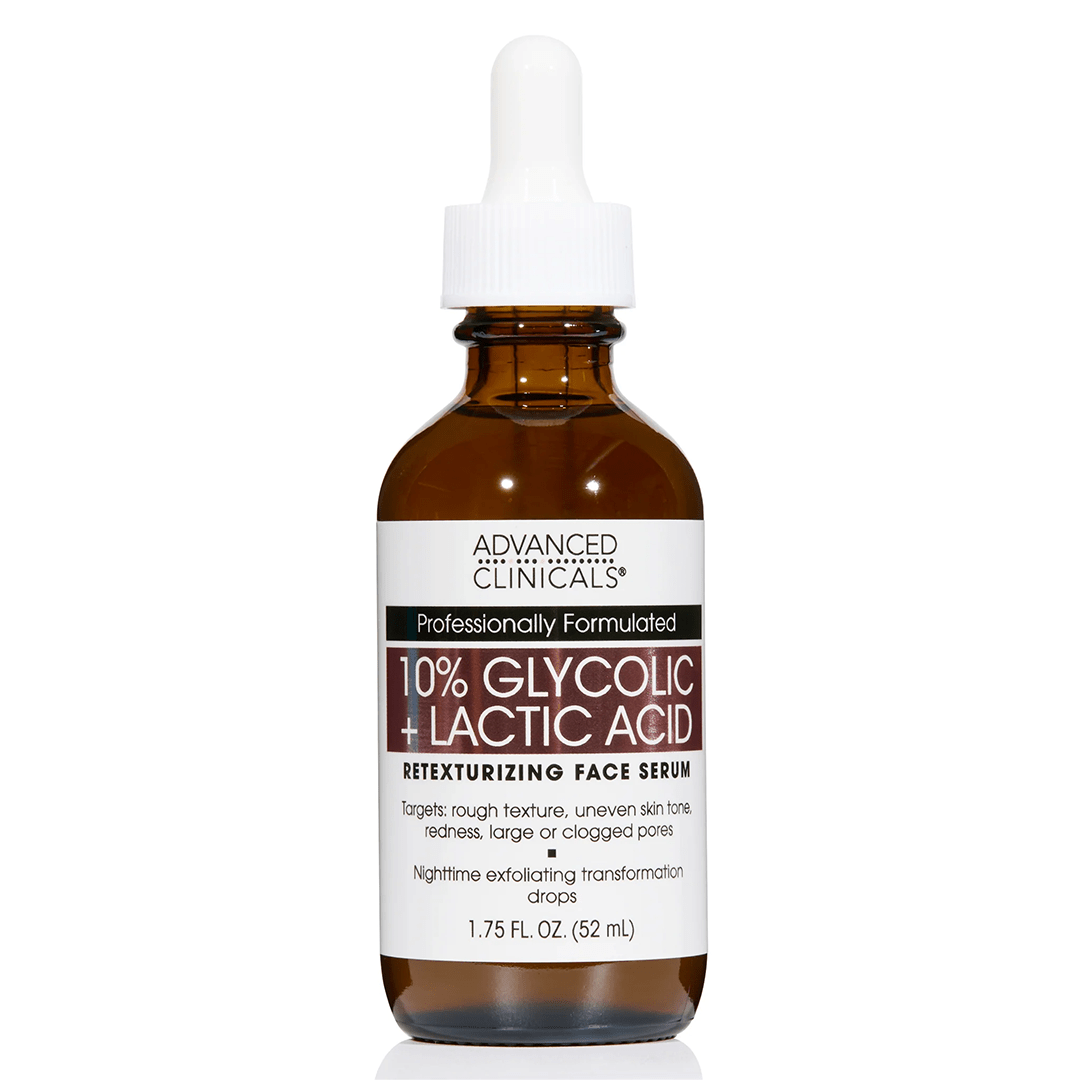 Advanced Clinicals 10% Glycolic + Lactic Acid Serum 52ml – Smooth & Brighten