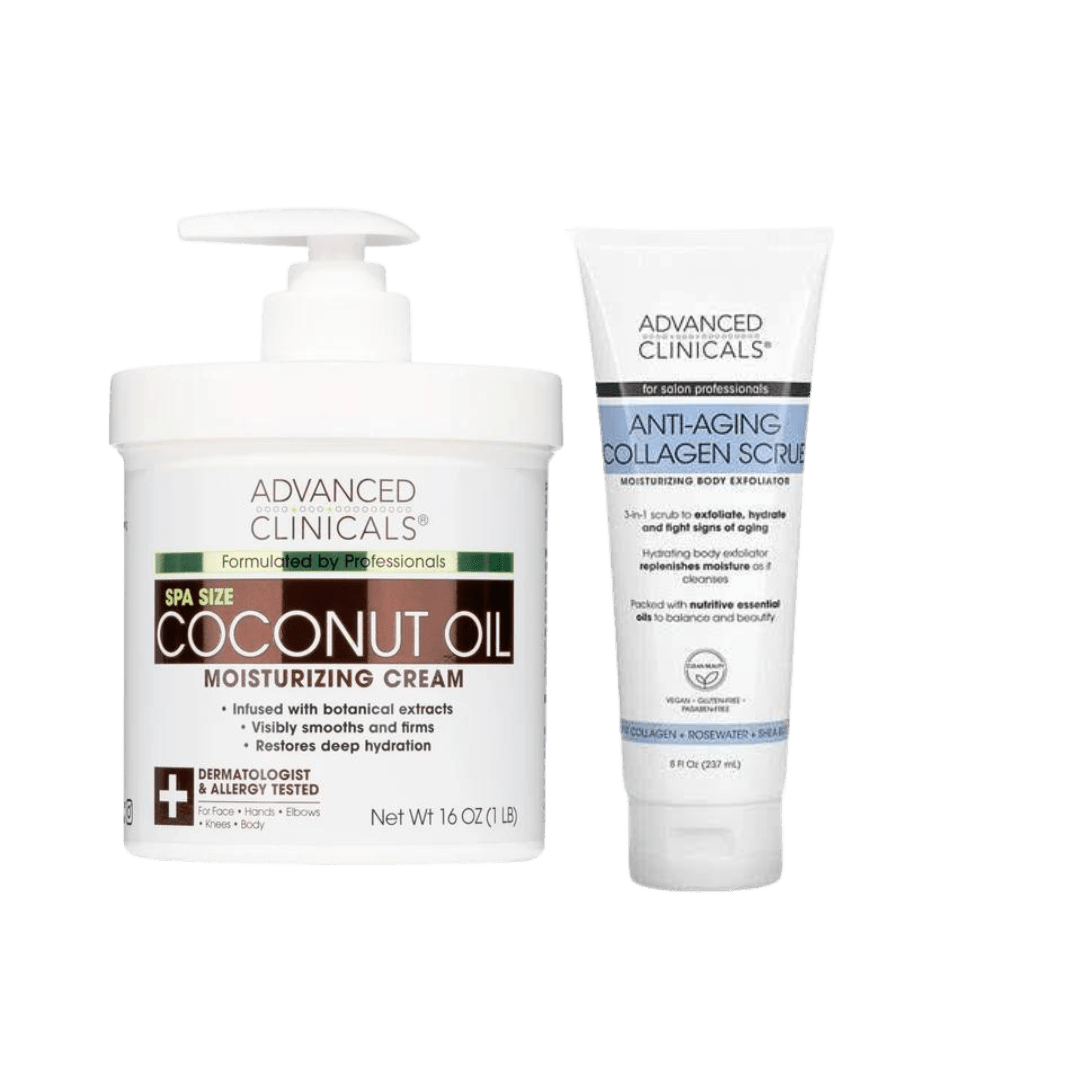 Advanced Clinicals Coconut Oil Cream And Advanced Clinicals Anti-Aging Collagen Body Scrub