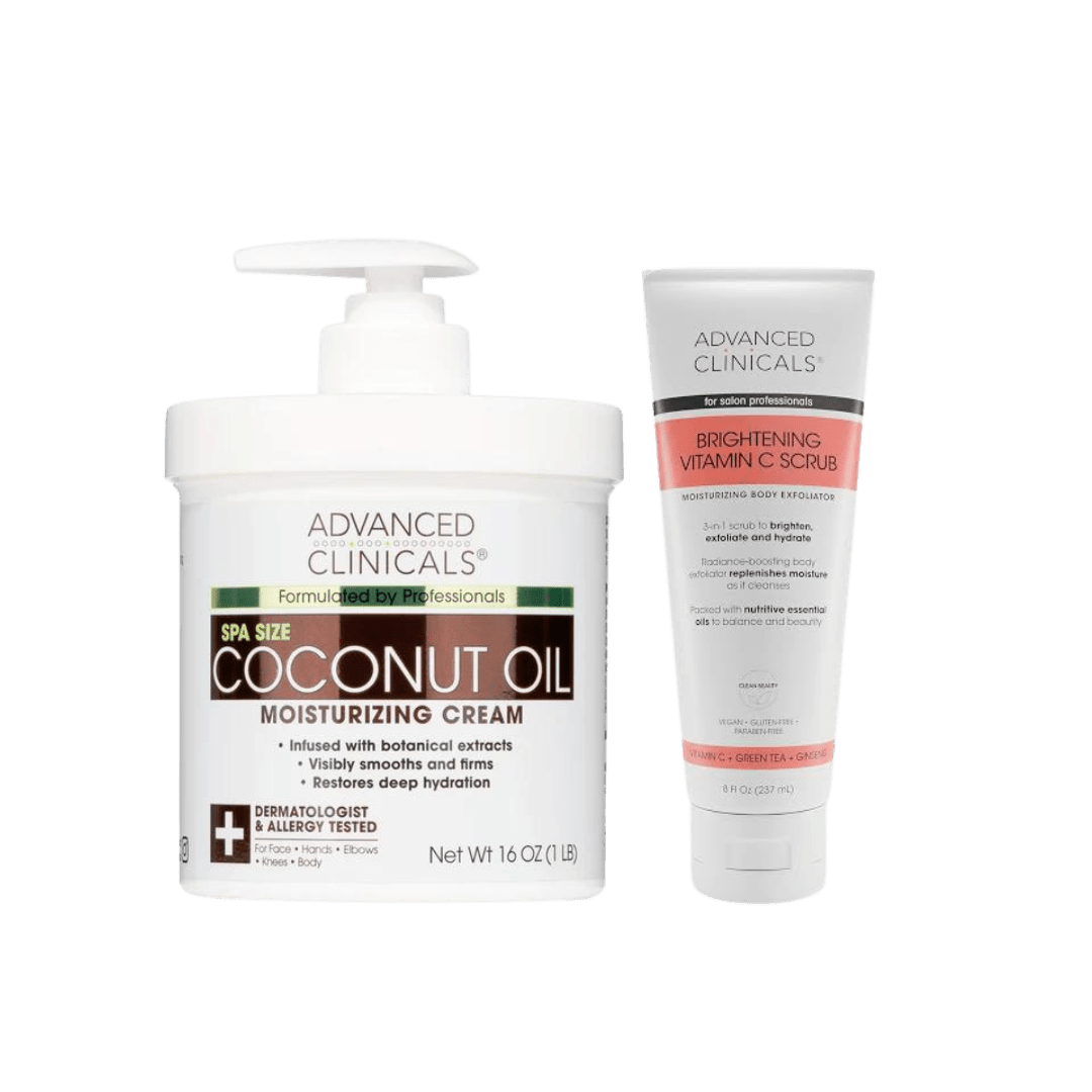 Advanced Clinicals coconut oil moisturizing cream And Advanced Clinicals Brightening vitamin c scrub