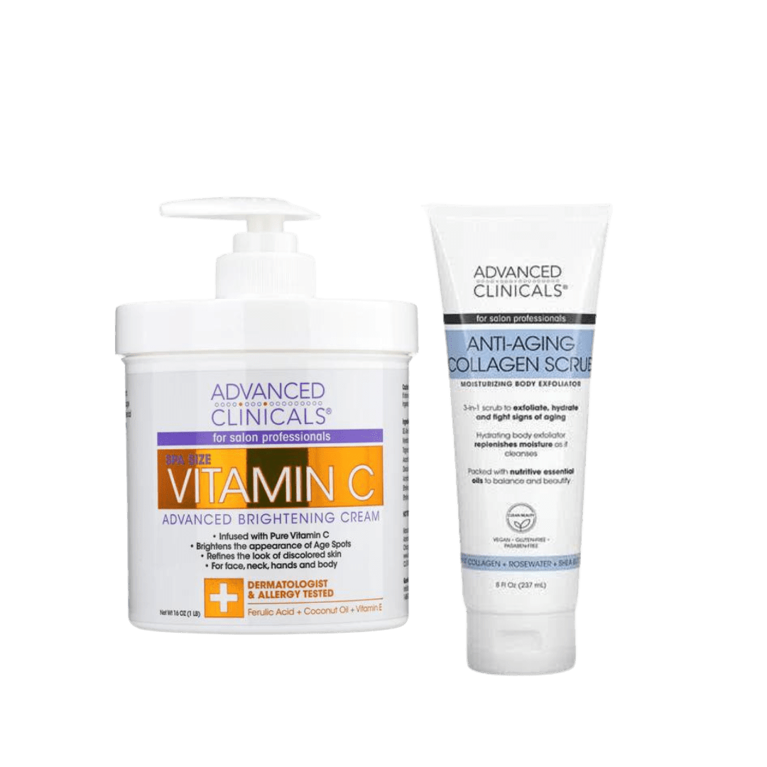 Advanced Clinicals Vitamin C brightening cream And Advanced clinicals Antiaging Collagen Scrub