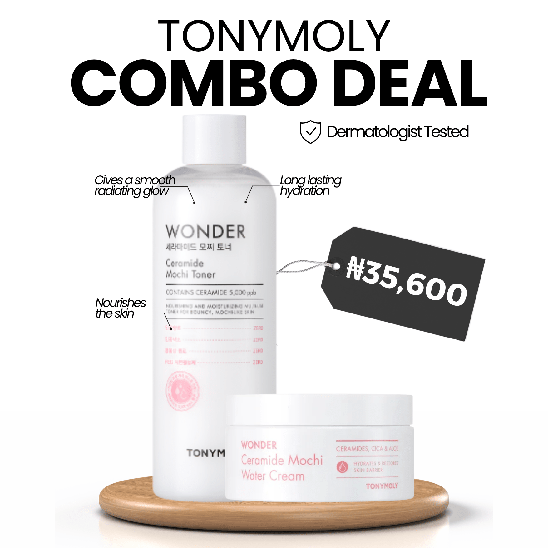COMBO: TonyMoly Wonder Ceramide Mochi Toner 500ml + TonyMoly Wonder Ceramide Mochi Water Cream