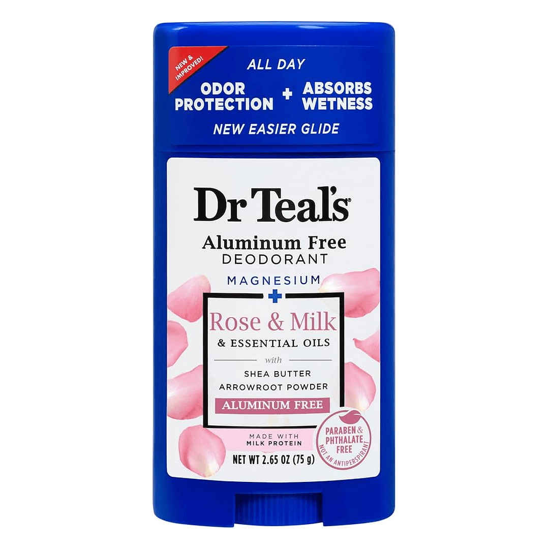 Dr Teal's Deodorant Magnesium Rose & Milk & Essential Oils with Shea Butter Arrowroot Powder 75g – Natural Freshness