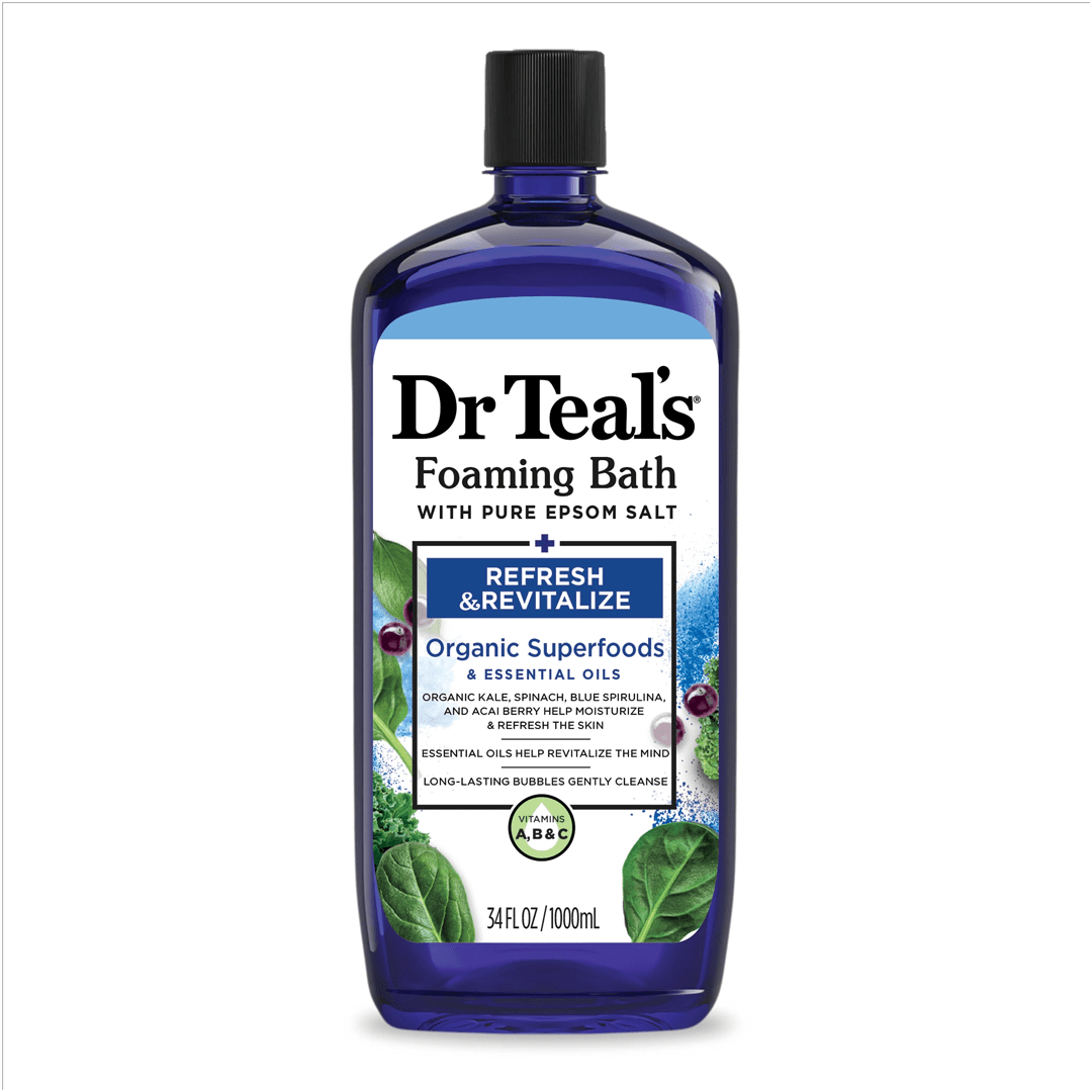 Dr Teal's Foaming Bath Pure Epsom Salt Refresh & Revitalize Organic Superfoods & Essential Oils 1000ML