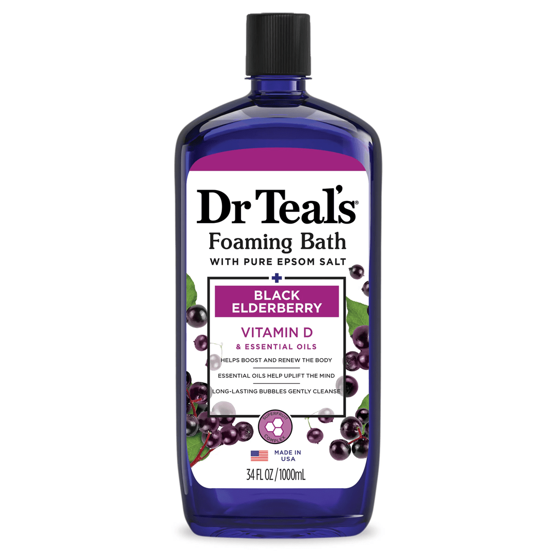 Dr Teal's Foaming Bath With Pure Epsom Salt Pomegranate, Black Currant & Essential Oils 1L – Relax and Rejuvenate