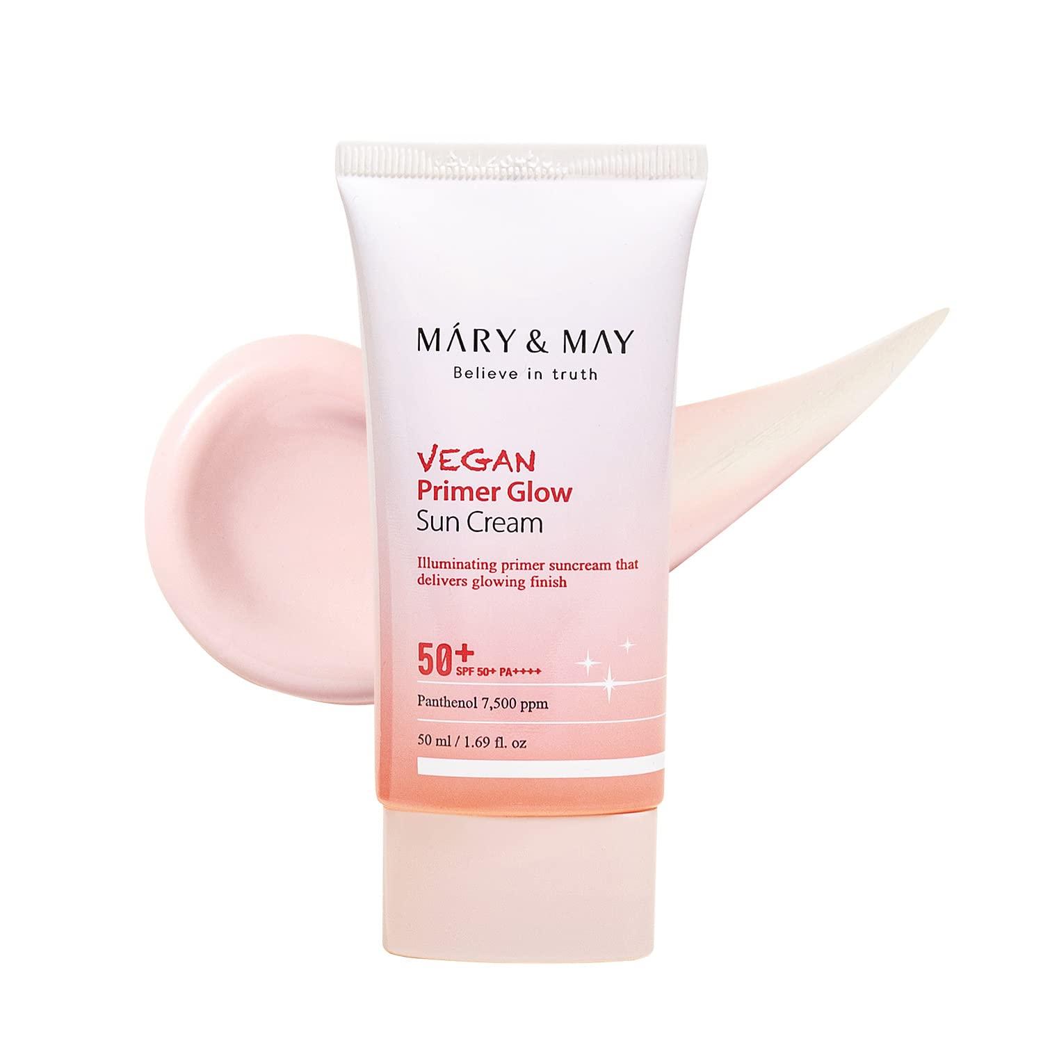 Mary&May Vegan Primer Glow Sun Cream SPF50+ PA++++ 50ml | Radiant, Hydrating Sunscreen & Makeup Primer
