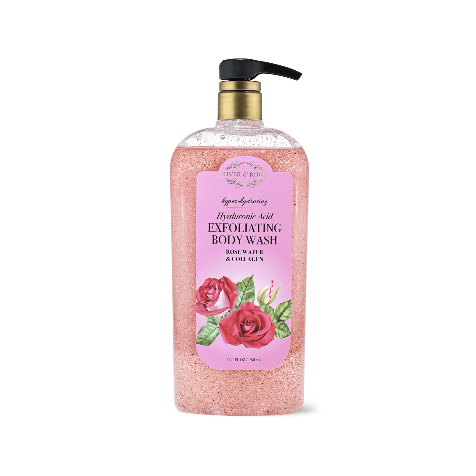 River & Rowe Rose Water & Collagen Hyaluronic Acid Exfoliating Body Wash - 980ml