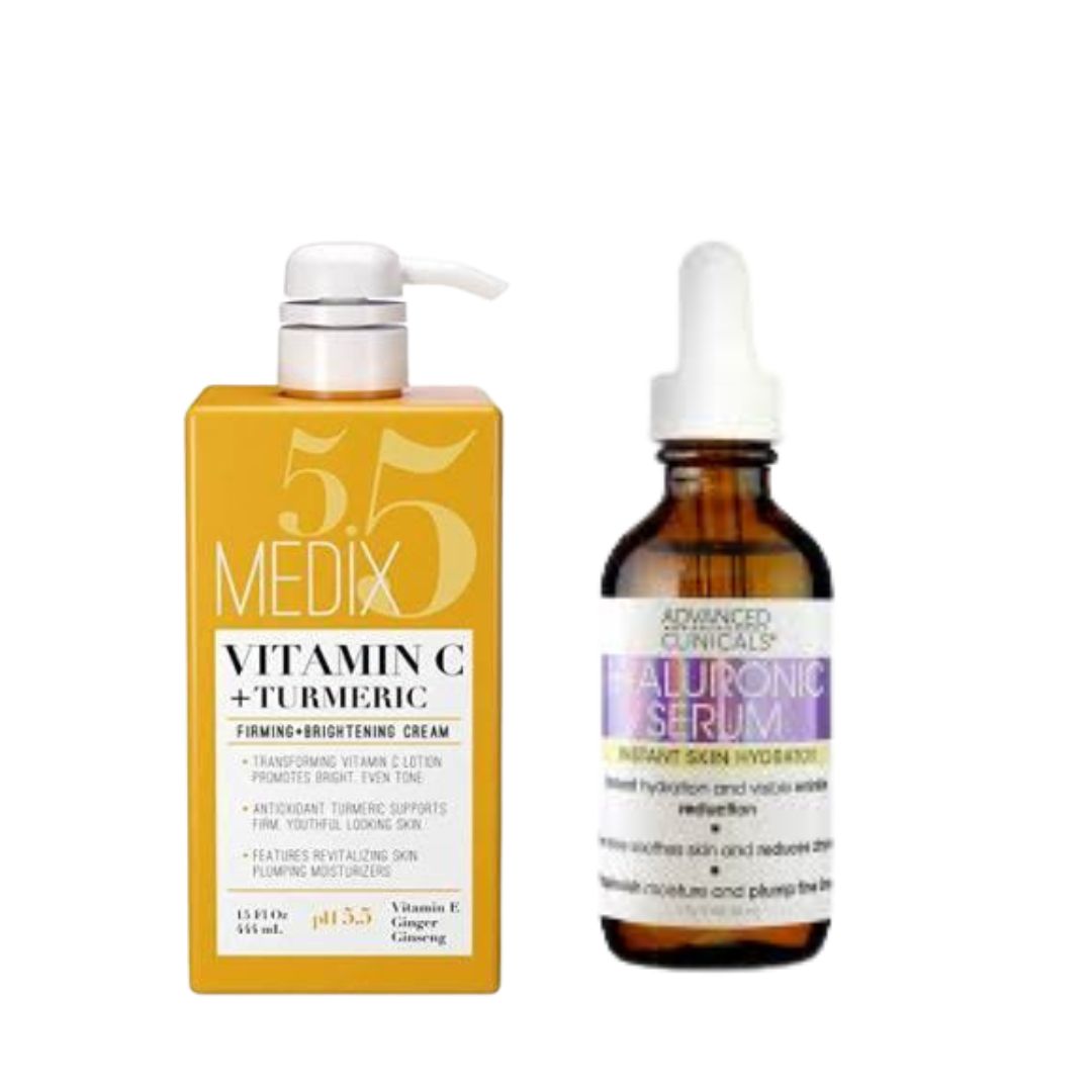 Medix 5.5 Vitamin C + Tumeric Firming + Brightening Cream & Advanced Clinicals Hyaluronic Serum