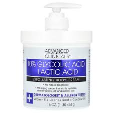 Advanced Clinicals 10% Glycolic Acid Lactic Acid Exfoliating Body Cream 454g