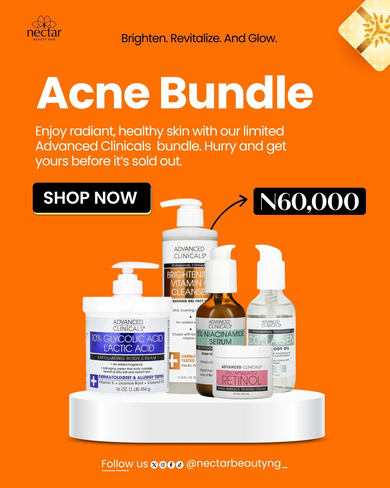 Advanced Clinicals Acne Bundle – Complete Clear - Skin System for Smooth, Even & Blemish - Free Skin