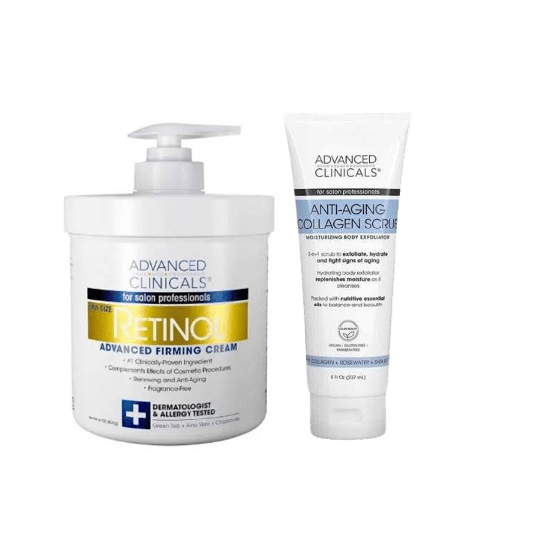 Advanced Clinicals Retinol Advanced Firming Cream And Advanced Clinicals Anti Aging Collagen Scrub