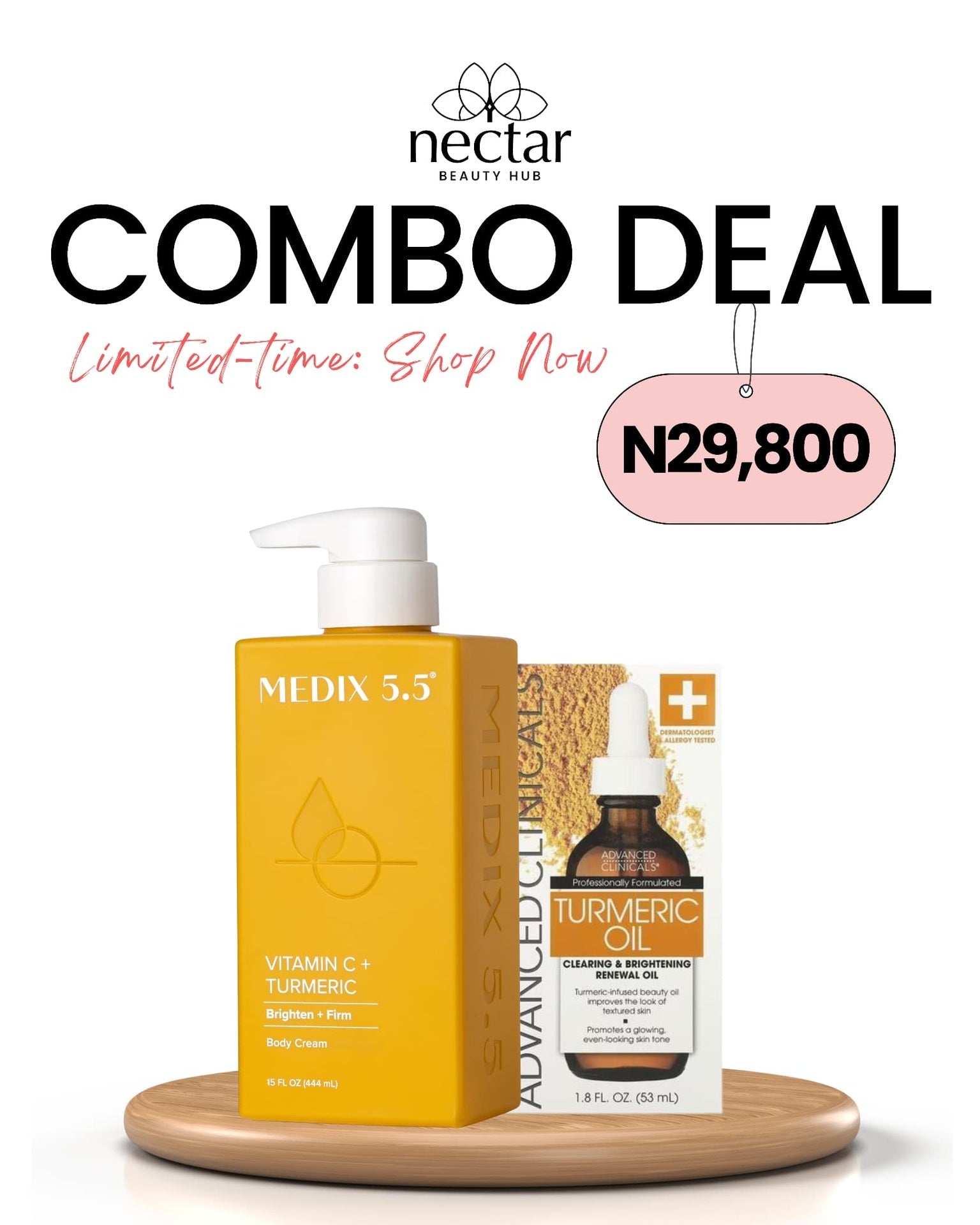 COMBO: Medix 5.5 Vitamin C + Turmeric Firming + Brightening Cream - 444ml + Advanced Clinicals Turmeric Oil - 53ml