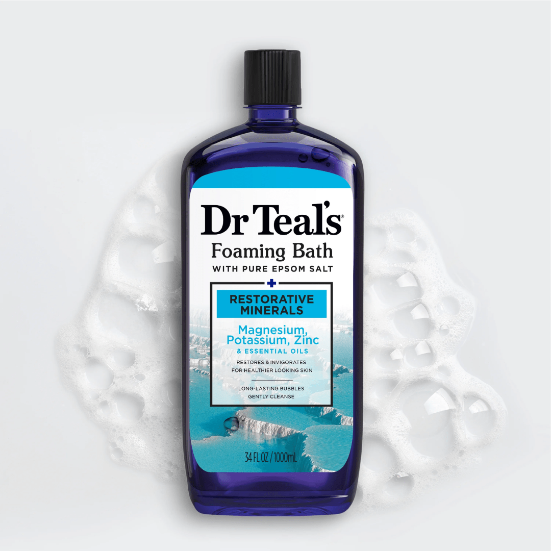 Dr Teal's Foaming Bath Pure Epsom Salt Restorative Minerals Magnesium Potassium Zinc Essential Oils 1000ml