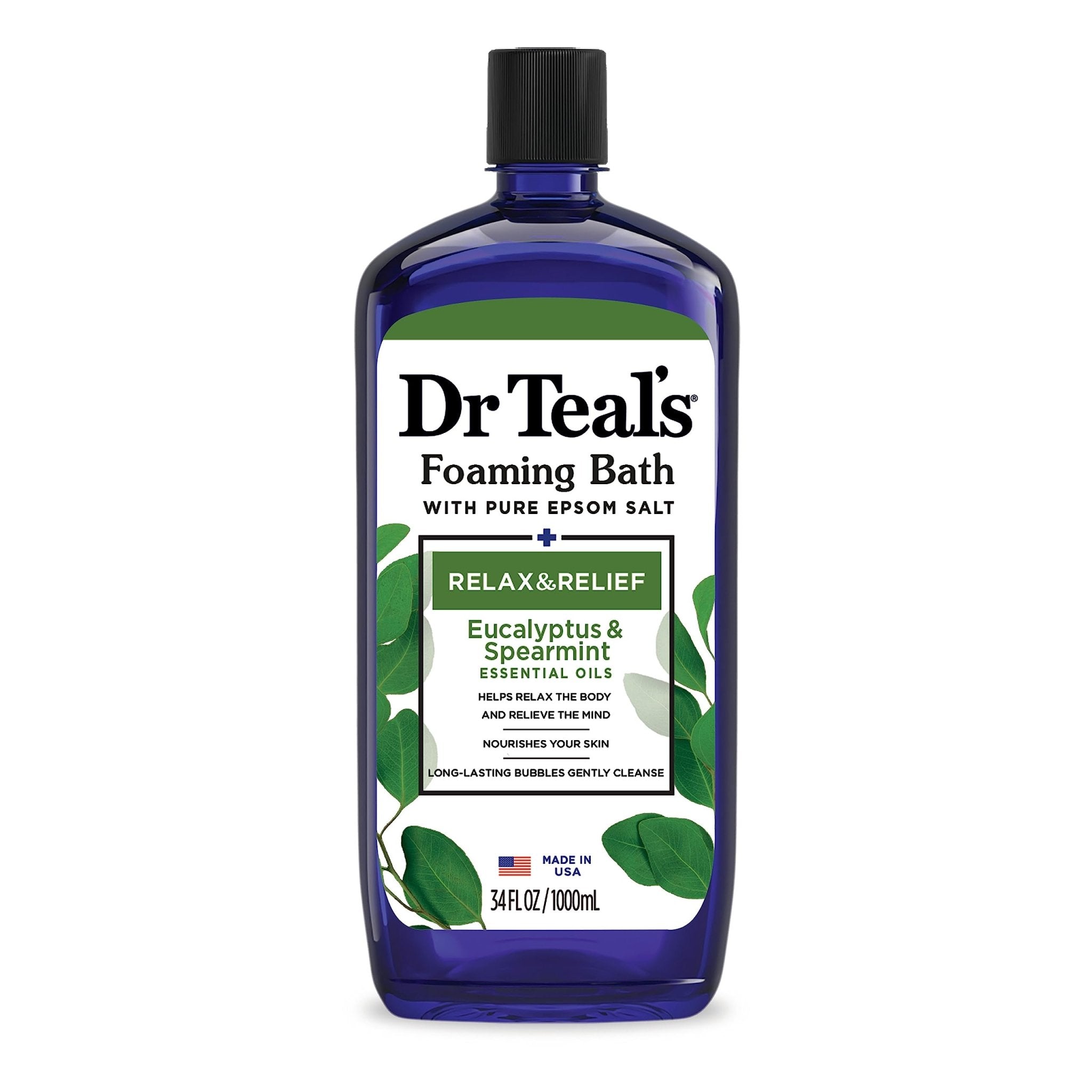 Dr Teal's Foaming Bath with Epsom Salt – Relax & Relief | Eucalyptus & Spearmint – 1000ml