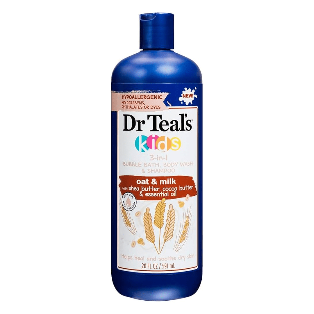 Dr Teal's Kids 3 in 1 Bubble Bath, Body Wash & Shampoo Oat & Milk with Shea Buter, Cocoa Butter & Essential Oil 591ml