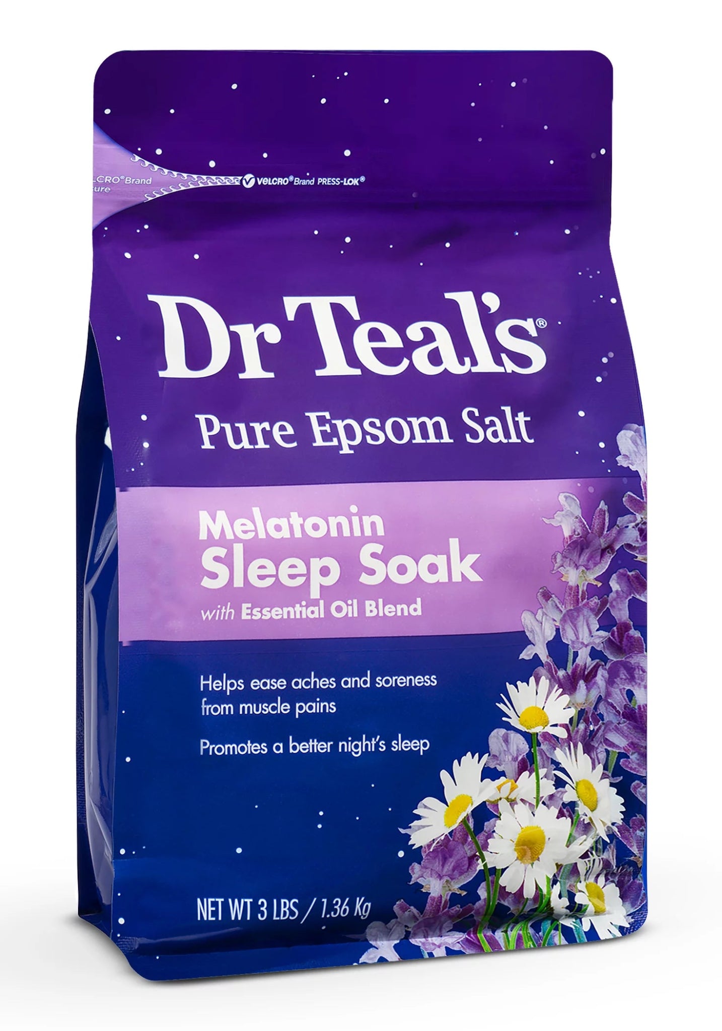 Dr. Teal's Pure Epsom Salt, Melatonin Sleep Soak with Essential Oil Blend 3lbs / 1.36kg