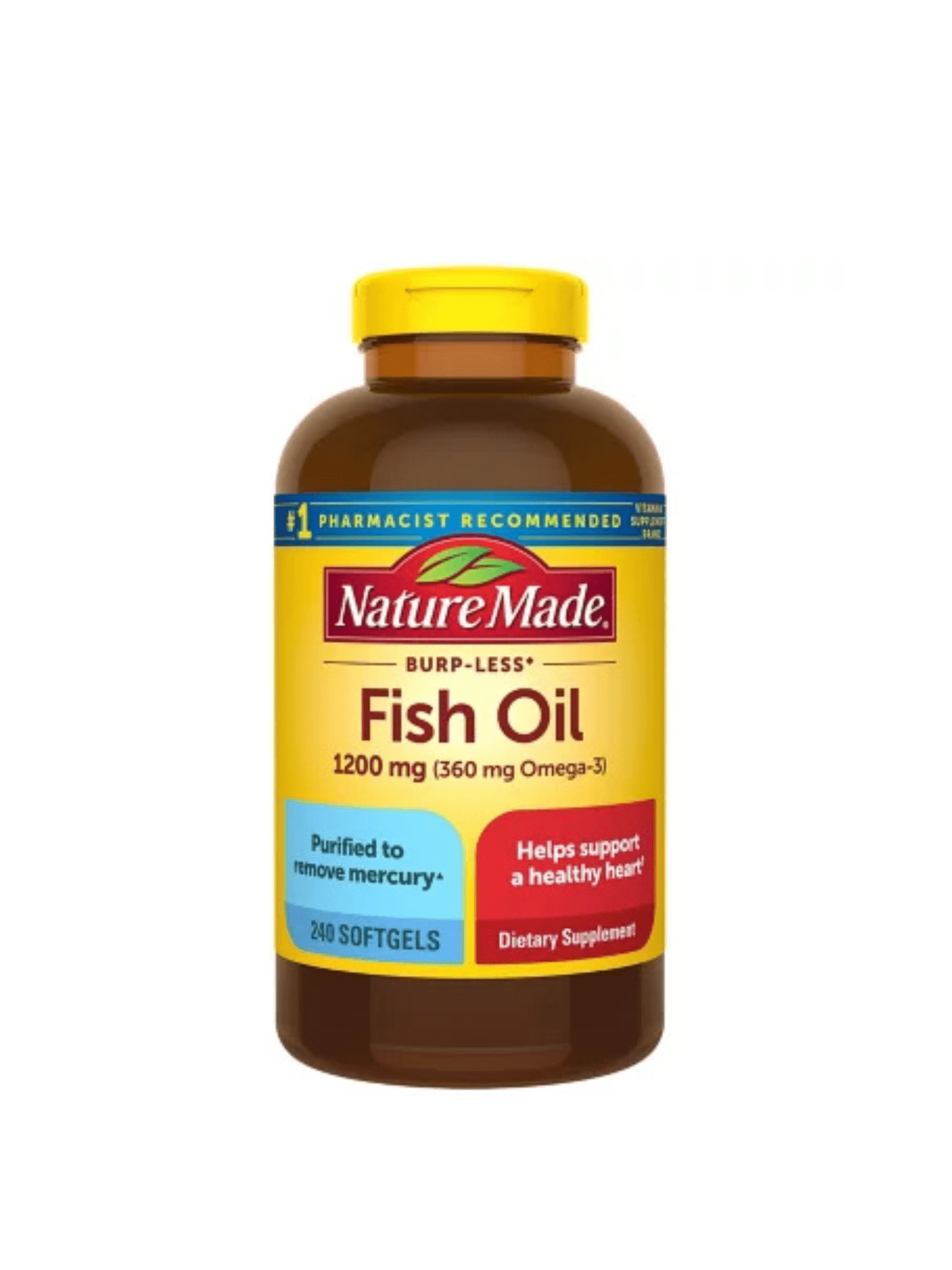 Nature Made Fish Oil 1200 mg Burp - Less, 240 Softgels EXP 2028|FEB