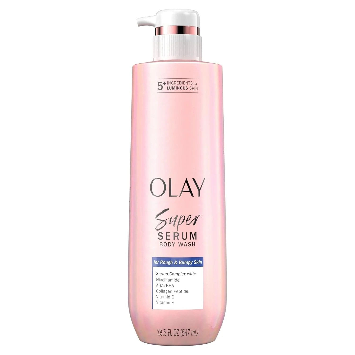 Olay Super Serum Body Wash for Rough & Bumpy Skin + Niacinamide, AHA/BHA, Collagen Peptide, Vitamin C & E - 547ml / 18.5 oz
